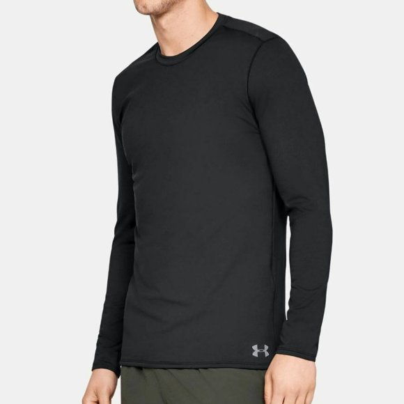 Men's Black Under Armour Coldgear Fitted Crewneck Fleece Lined Long Sleeve - Picture 4 of 5